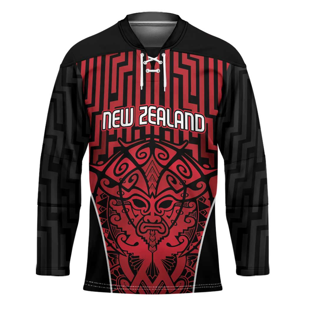Custom Basketball New Zealand Hockey Jersey Red Maori Ta Moko Indigenous - Polynesian Pride