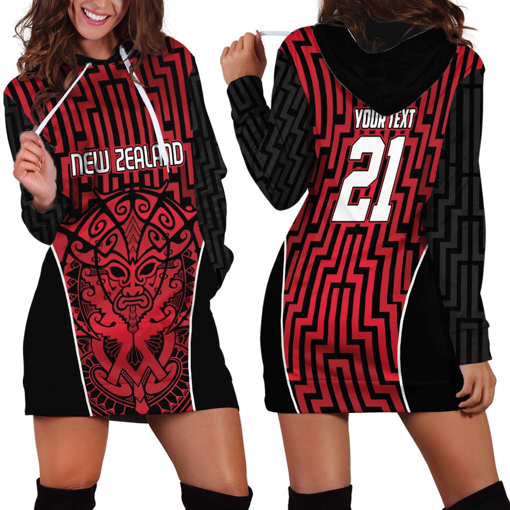 Custom Basketball New Zealand Hoodie Dress Red Maori Ta Moko Indigenous - Polynesian Pride