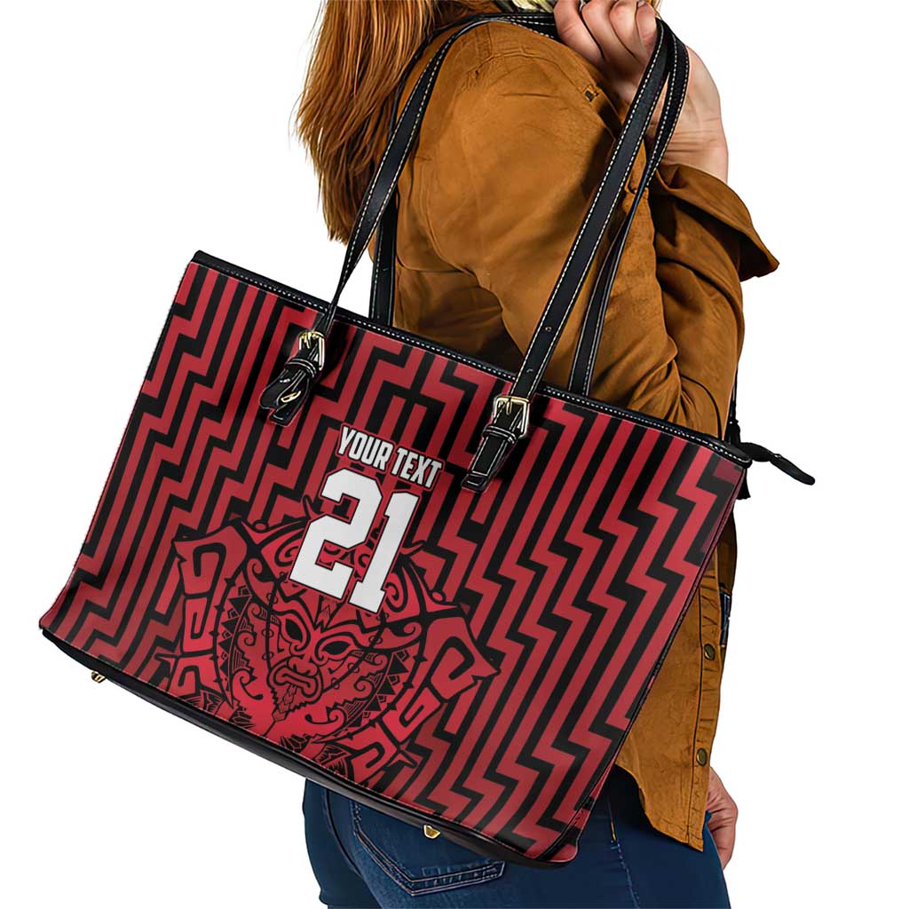 Custom Basketball New Zealand Leather Tote Bag Red Maori Ta Moko Indigenous - Polynesian Pride