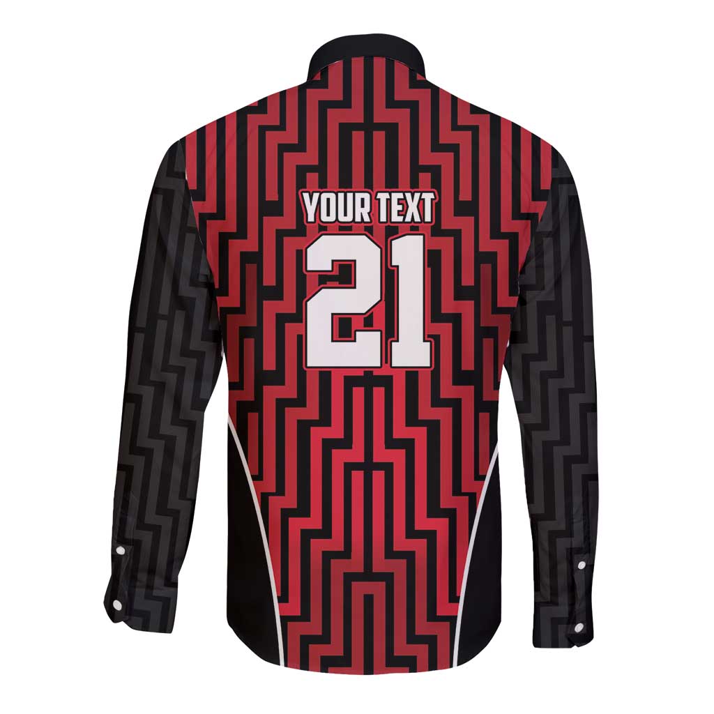 Custom Basketball New Zealand Long Sleeve Button Shirt Red Maori Ta Moko Indigenous - Polynesian Pride