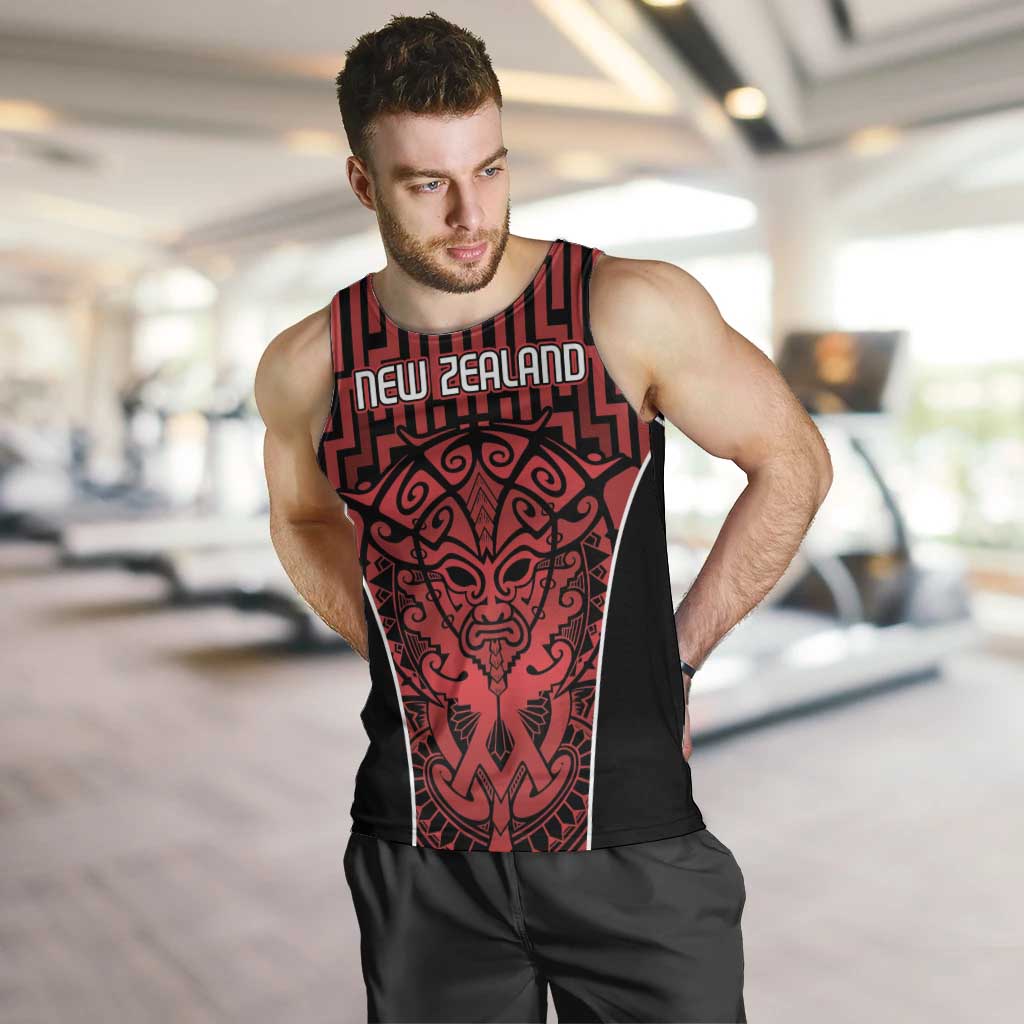 Custom Basketball New Zealand Men Tank Top Red Maori Ta Moko Indigenous - Polynesian Pride