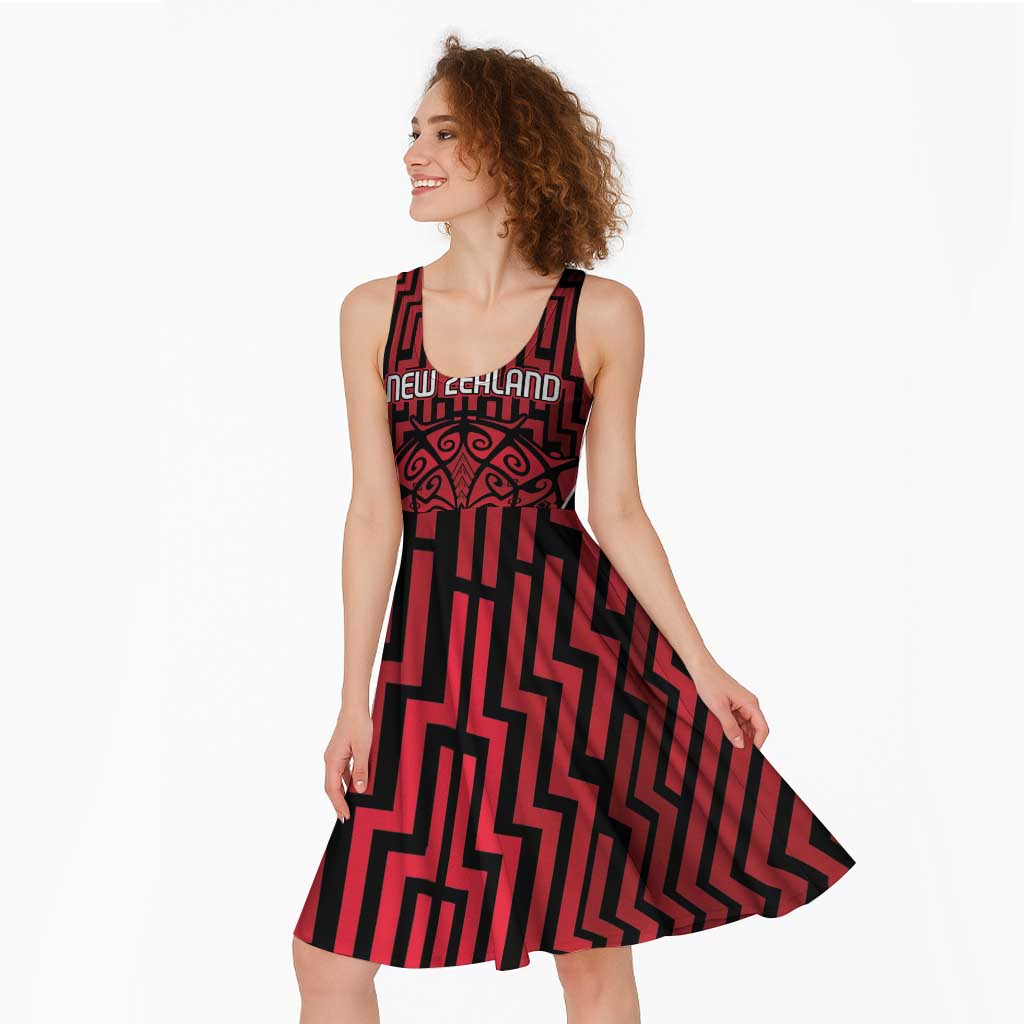 Custom Basketball New Zealand Midi Dress Red Maori Ta Moko Indigenous - Polynesian Pride