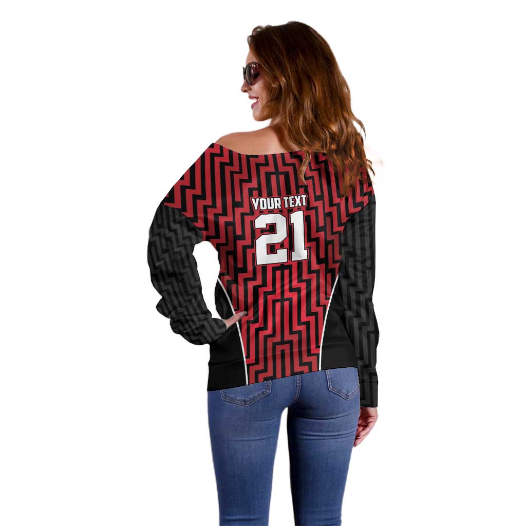 Custom Basketball New Zealand Off Shoulder Sweater Red Maori Ta Moko Indigenous - Polynesian Pride