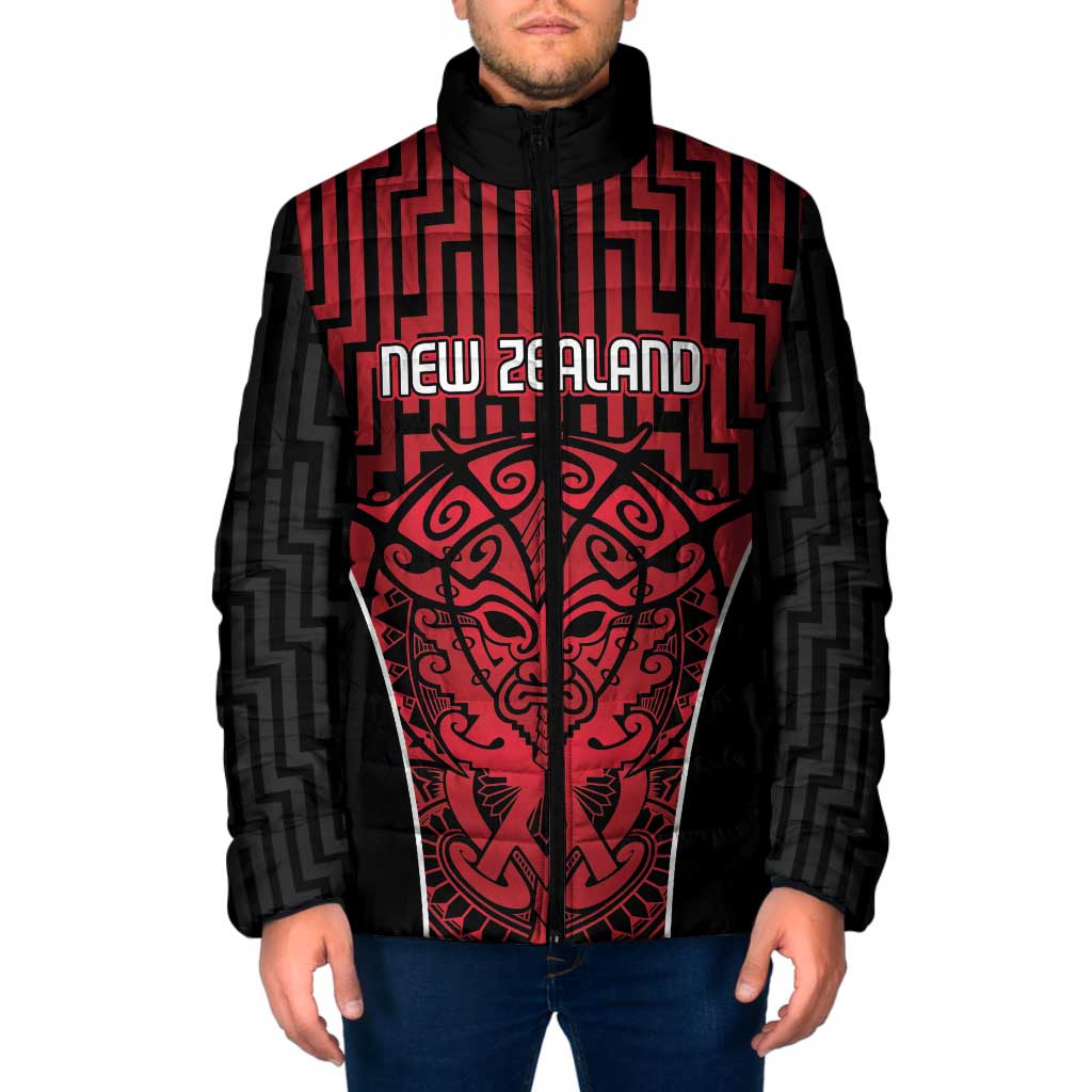 Custom Basketball New Zealand Padded Jacket Red Maori Ta Moko Indigenous - Polynesian Pride