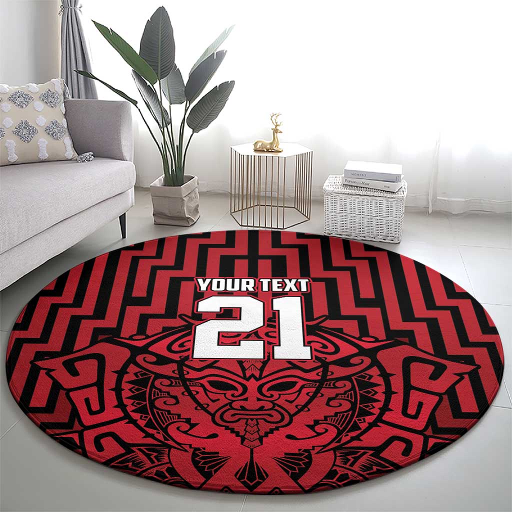 Custom Basketball New Zealand Round Carpet Red Maori Ta Moko Indigenous - Polynesian Pride