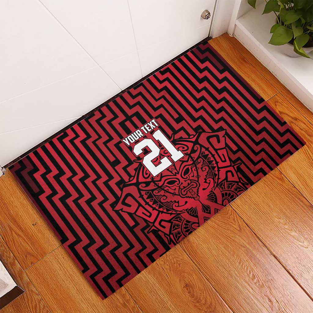 Custom Basketball New Zealand Rubber Doormat Red Maori Ta Moko Indigenous - Polynesian Pride