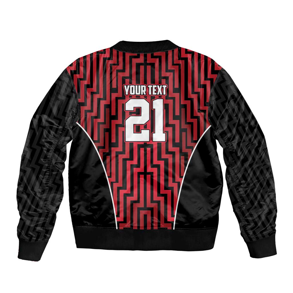 Custom Basketball New Zealand Sleeve Zip Bomber Jacket Red Maori Ta Moko Indigenous - Polynesian Pride