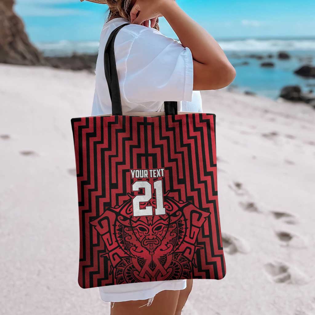 Custom Basketball New Zealand Tote Bag Red Maori Ta Moko Indigenous - Polynesian Pride