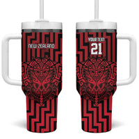 Custom Basketball New Zealand Tumbler With Handle Red Maori Ta Moko Indigenous - Polynesian Pride