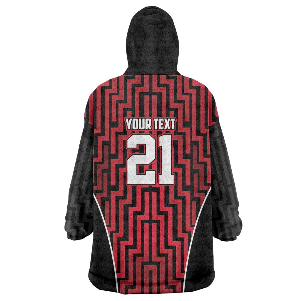 Custom Basketball New Zealand Wearable Blanket Hoodie Red Maori Ta Moko Indigenous - Polynesian Pride