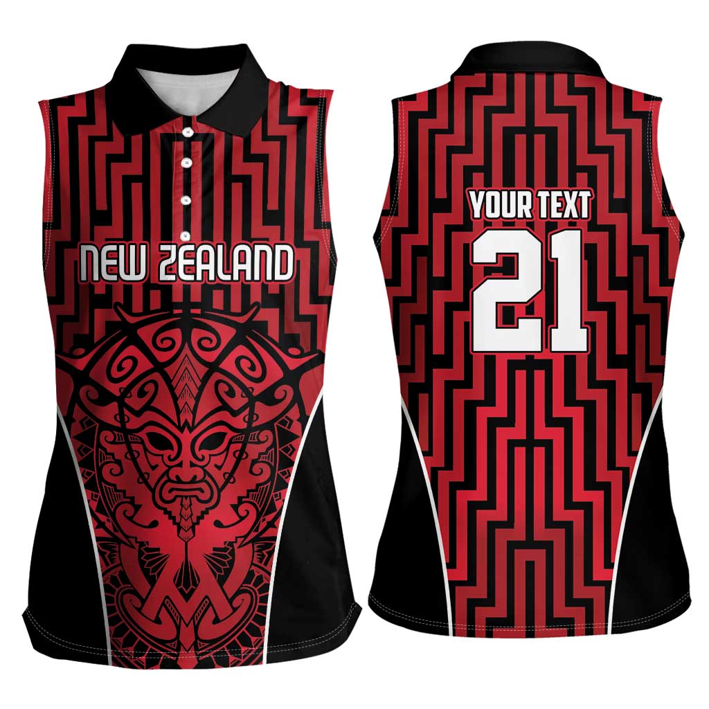 Custom Basketball New Zealand Women Sleeveless Polo Shirt Red Maori Ta Moko Indigenous - Polynesian Pride
