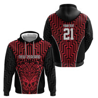 Custom Basketball New Zealand Zip Hoodie Red Maori Ta Moko Indigenous - Polynesian Pride