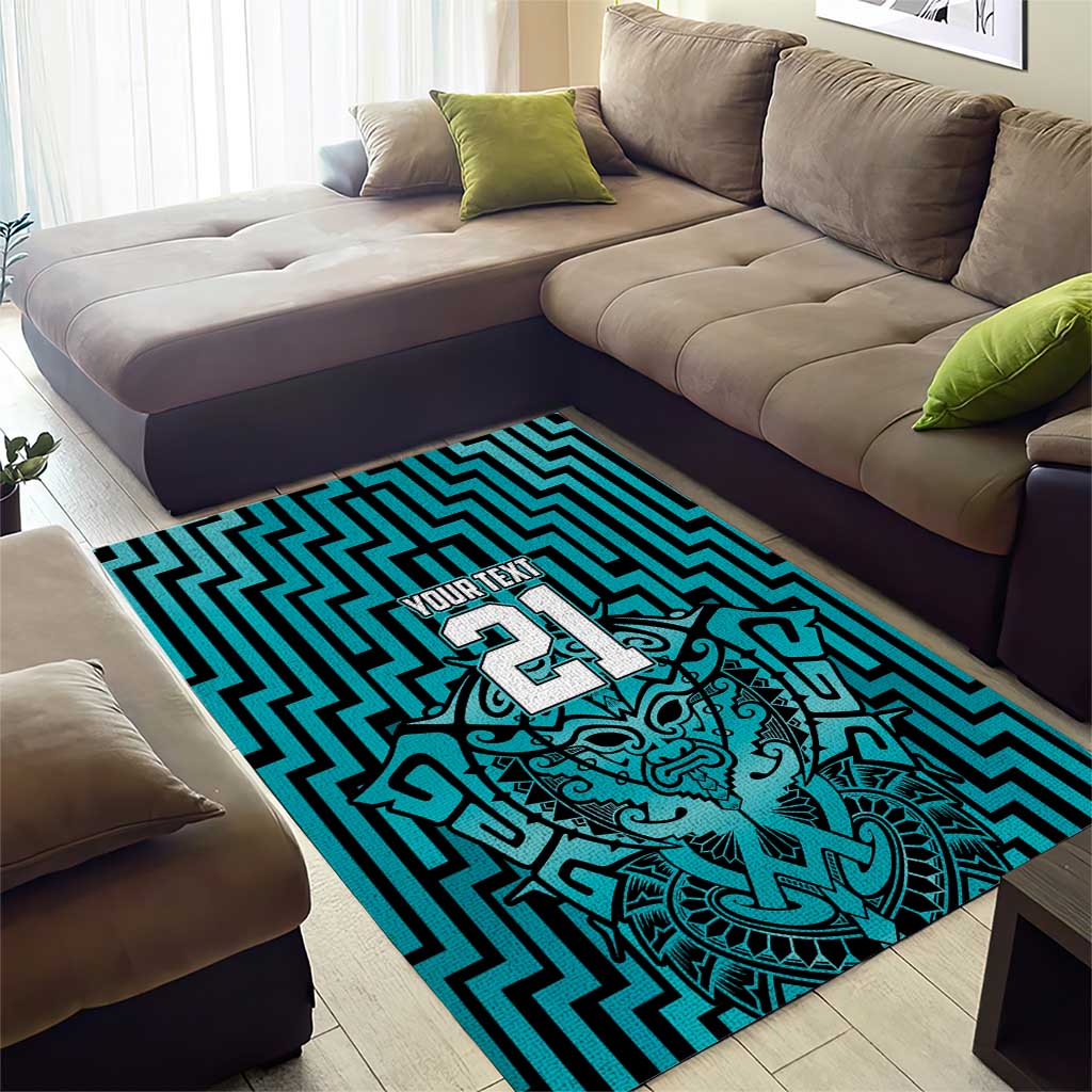 Custom Basketball New Zealand Area Rug Teal Maori Ta Moko Indigenous - Polynesian Pride
