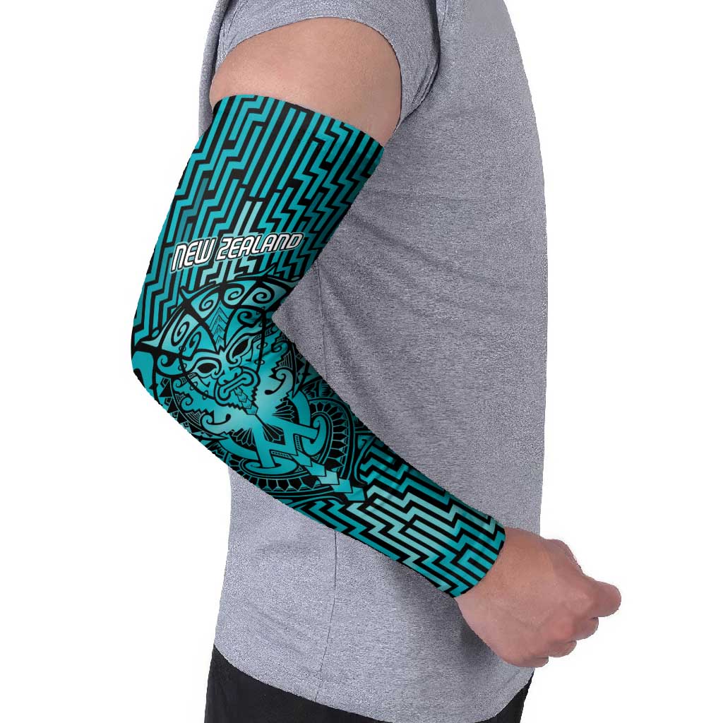 Custom Basketball New Zealand Arm Sleeves Teal Maori Ta Moko Indigenous - Polynesian Pride