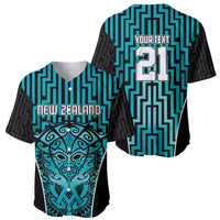 Custom Basketball New Zealand Baseball Jersey Teal Maori Ta Moko Indigenous - Polynesian Pride