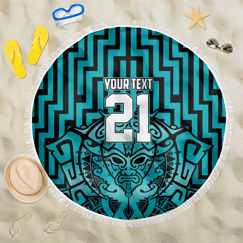 Custom Basketball New Zealand Beach Blanket Teal Maori Ta Moko Indigenous - Polynesian Pride