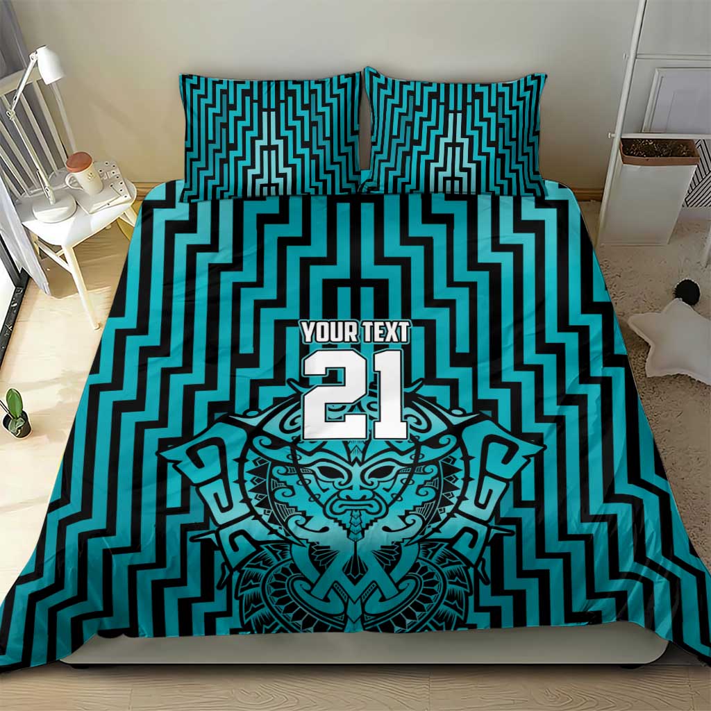 Custom Basketball New Zealand Bedding Set Teal Maori Ta Moko Indigenous - Polynesian Pride