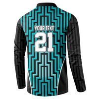 Custom Basketball New Zealand Button Sweatshirt Teal Maori Ta Moko Indigenous - Polynesian Pride