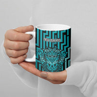 Custom Basketball New Zealand Ceramic Mug Teal Maori Ta Moko Indigenous - Polynesian Pride