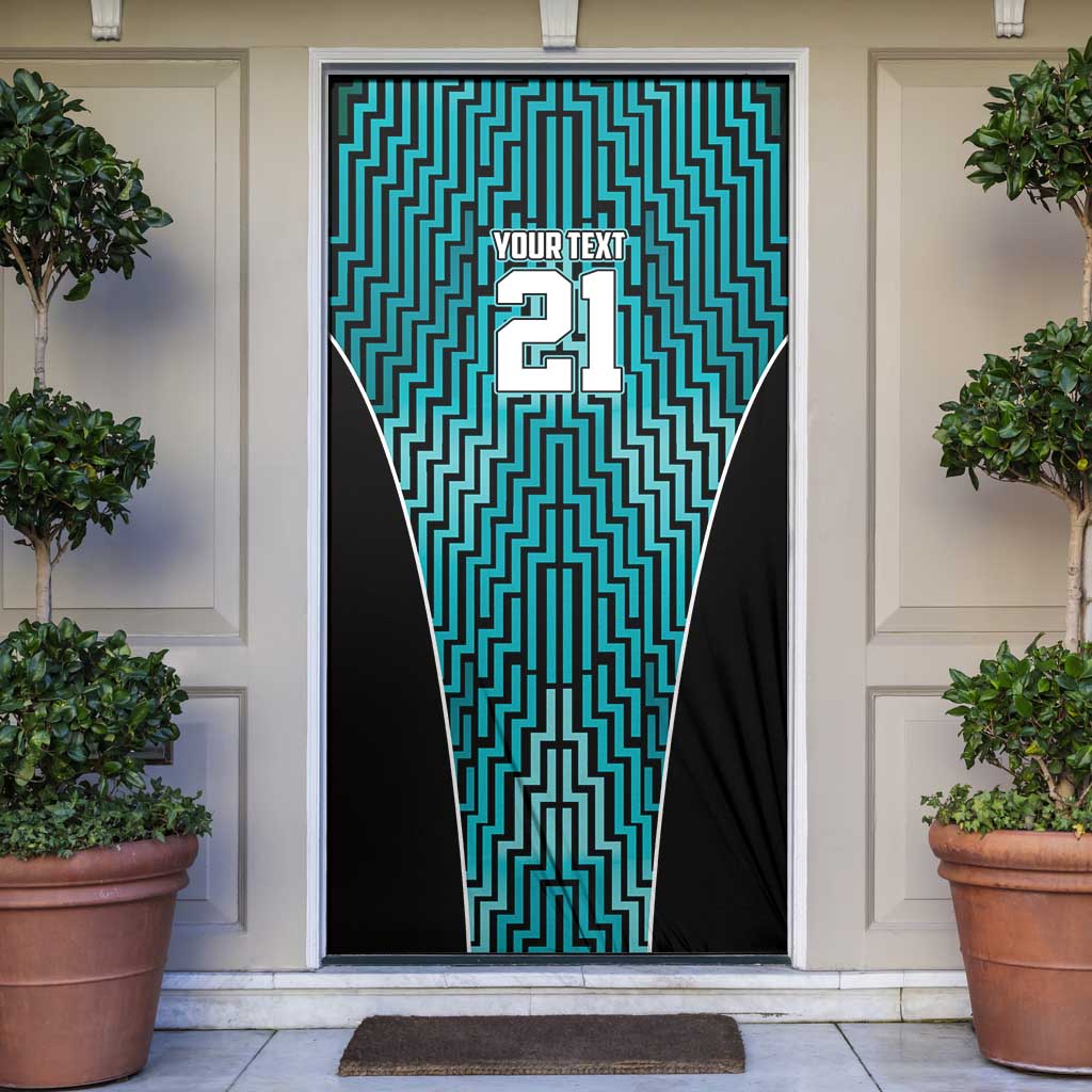 Custom Basketball New Zealand Door Cover Teal Maori Ta Moko Indigenous - Polynesian Pride