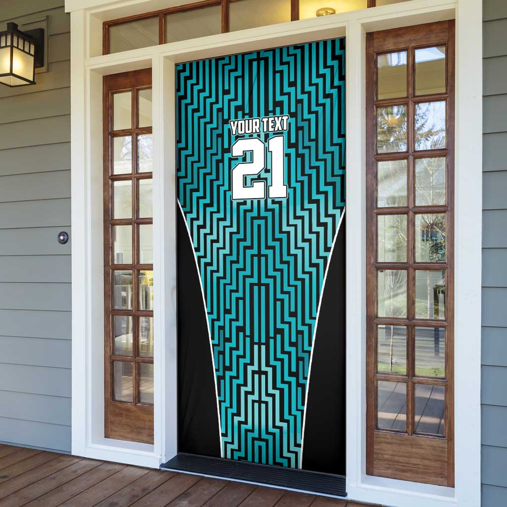Custom Basketball New Zealand Door Cover Teal Maori Ta Moko Indigenous - Polynesian Pride