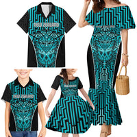 Custom Basketball New Zealand Family Matching Mermaid Dress and Hawaiian Shirt Teal Maori Ta Moko Indigenous - Polynesian Pride