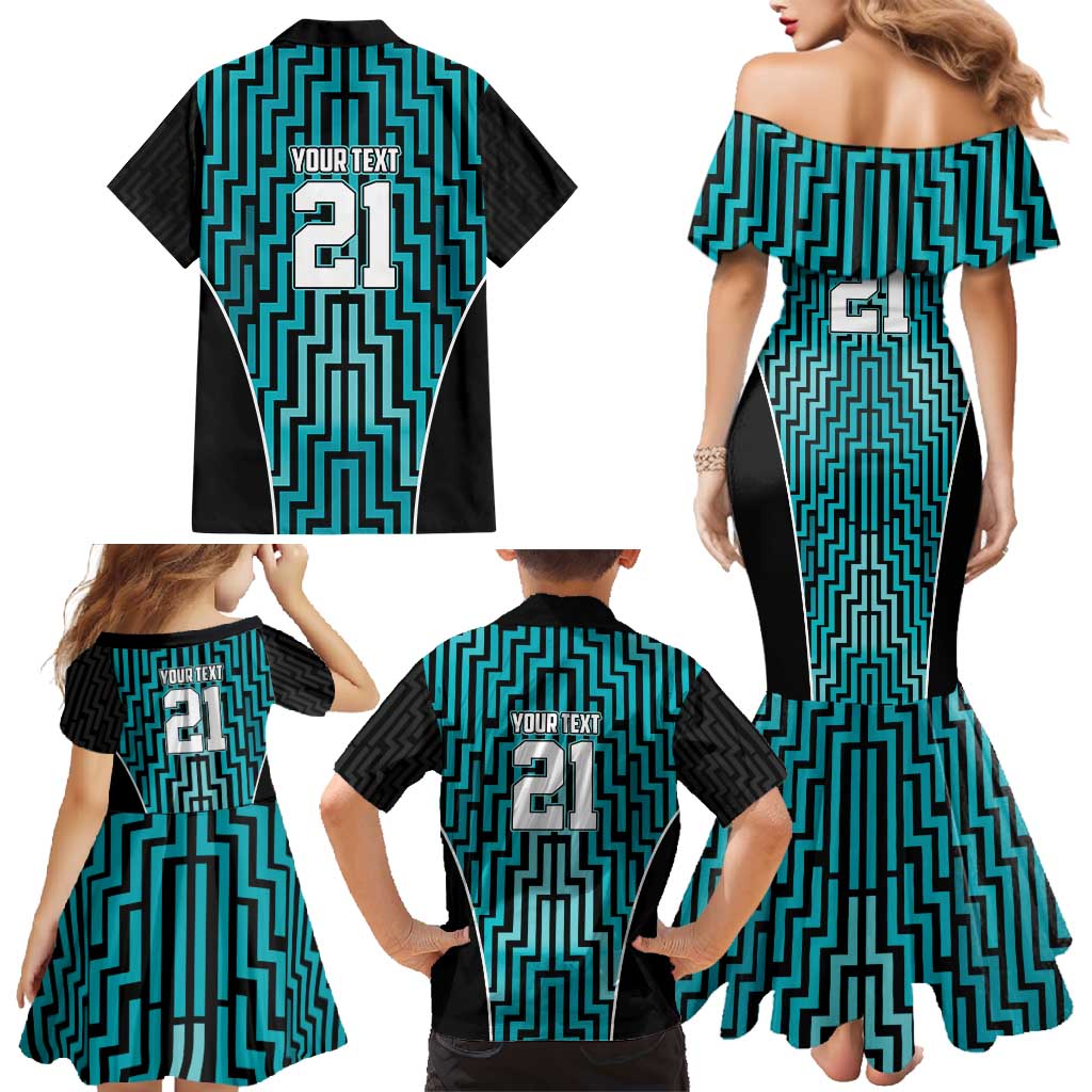 Custom Basketball New Zealand Family Matching Mermaid Dress and Hawaiian Shirt Teal Maori Ta Moko Indigenous - Polynesian Pride