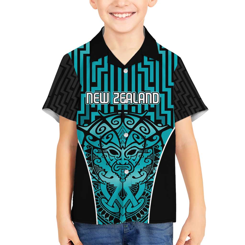 Custom Basketball New Zealand Family Matching Off Shoulder Short Dress and Hawaiian Shirt Teal Maori Ta Moko Indigenous - Polynesian Pride
