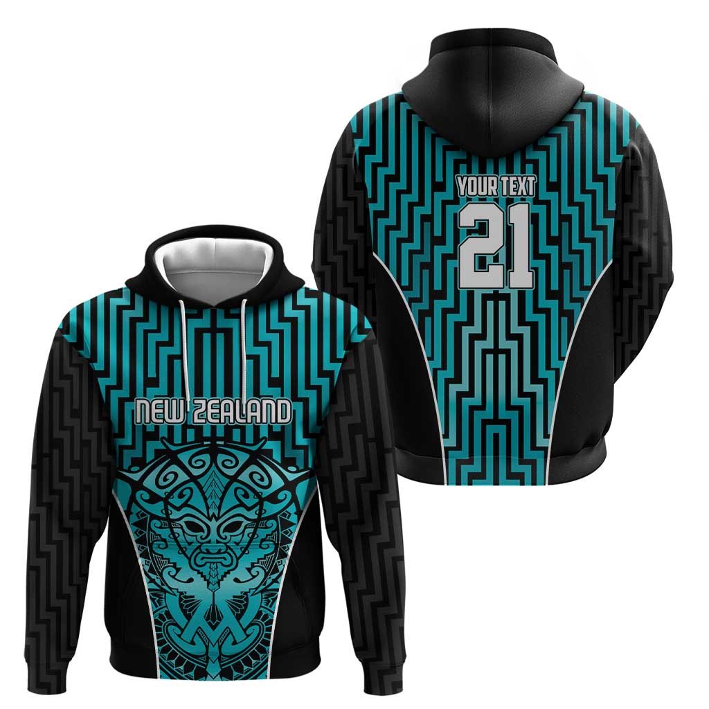 Custom Basketball New Zealand Hoodie Teal Maori Ta Moko Indigenous - Polynesian Pride