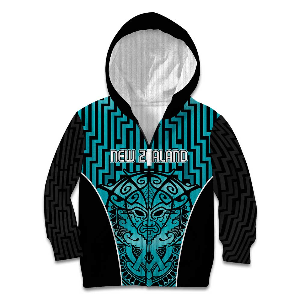 Custom Basketball New Zealand Kid Hoodie Teal Maori Ta Moko Indigenous - Polynesian Pride