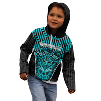 Custom Basketball New Zealand Kid Hoodie Teal Maori Ta Moko Indigenous - Polynesian Pride