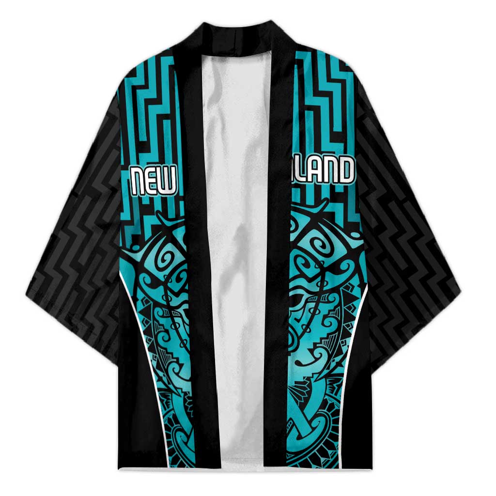 Custom Basketball New Zealand Kimono Teal Maori Ta Moko Indigenous - Polynesian Pride