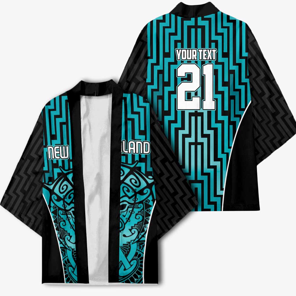 Custom Basketball New Zealand Kimono Teal Maori Ta Moko Indigenous - Polynesian Pride