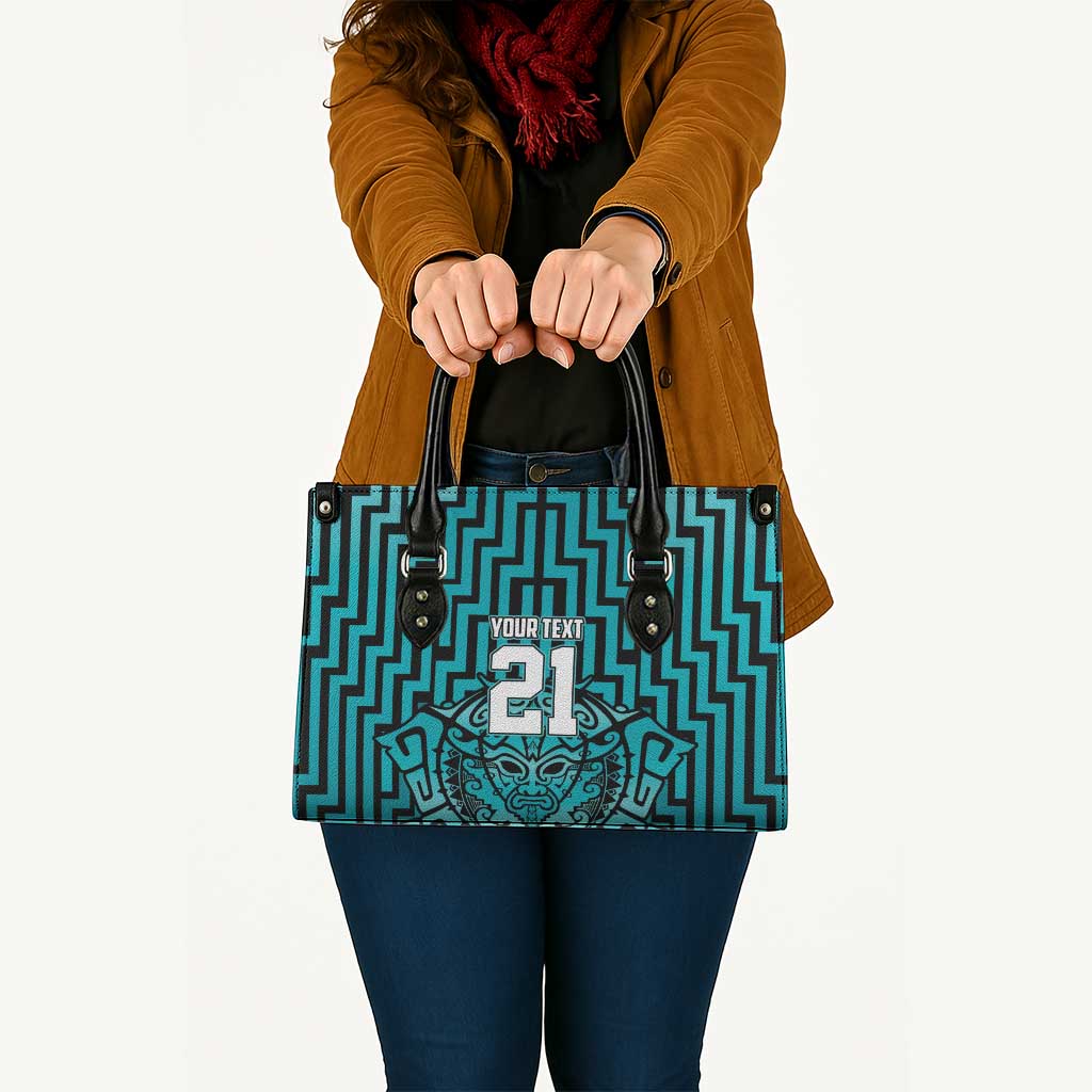Custom Basketball New Zealand Leather Bag Teal Maori Ta Moko Indigenous - Polynesian Pride