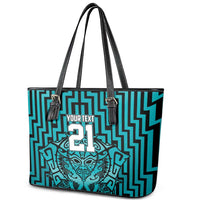 Custom Basketball New Zealand Leather Tote Bag Teal Maori Ta Moko Indigenous - Polynesian Pride