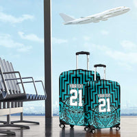 Custom Basketball New Zealand Luggage Cover Teal Maori Ta Moko Indigenous - Polynesian Pride
