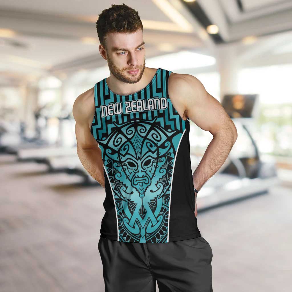 Custom Basketball New Zealand Men Tank Top Teal Maori Ta Moko Indigenous - Polynesian Pride
