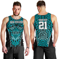 Custom Basketball New Zealand Men Tank Top Teal Maori Ta Moko Indigenous - Polynesian Pride