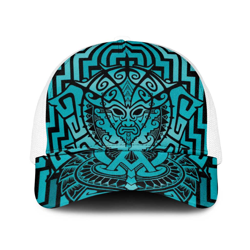 Basketball New Zealand Mesh Trucker Cap Teal Maori Ta Moko Indigenous - Polynesian Pride