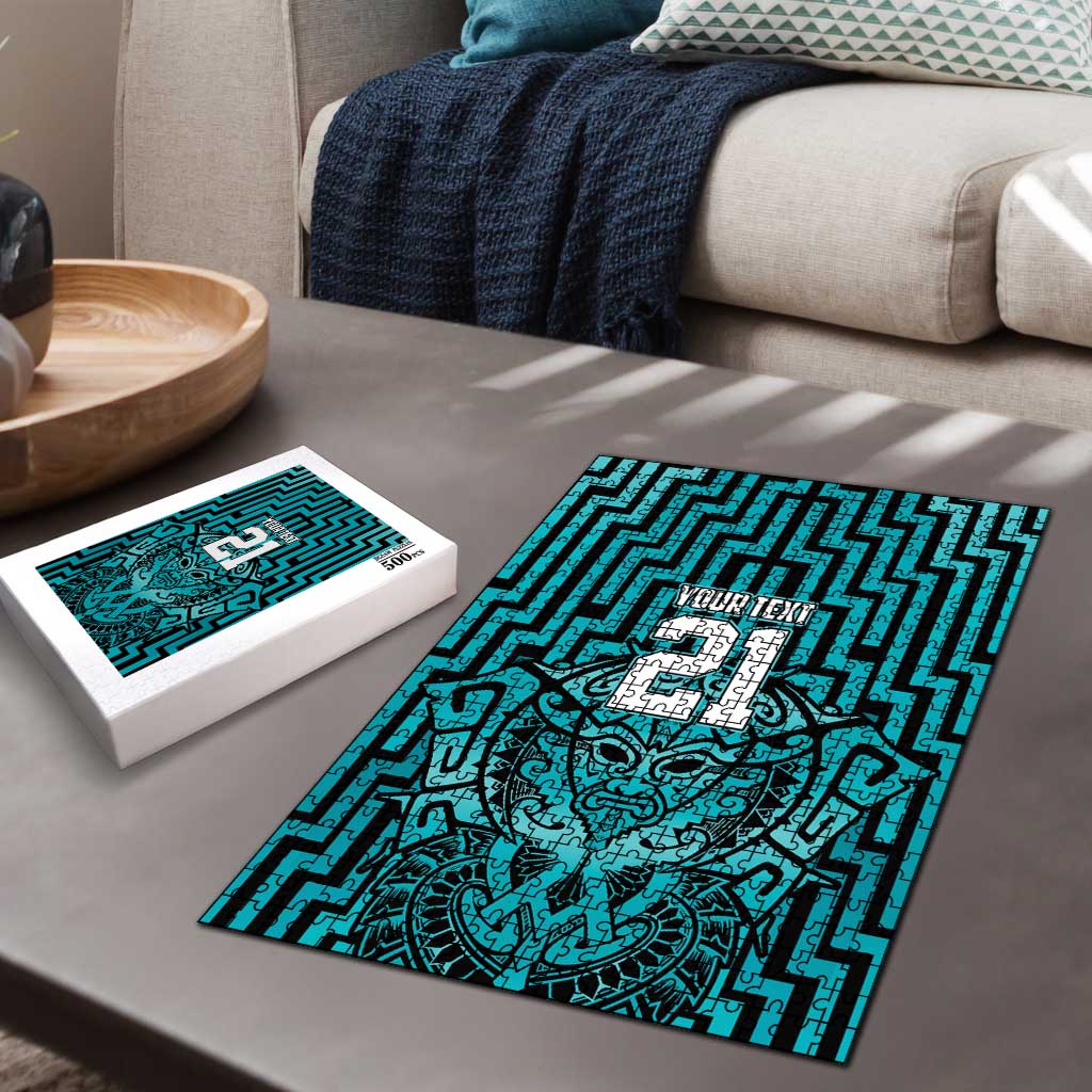 Custom Basketball New Zealand Puzzle Teal Maori Ta Moko Indigenous - Polynesian Pride