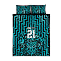 Custom Basketball New Zealand Quilt Bed Set Teal Maori Ta Moko Indigenous - Polynesian Pride