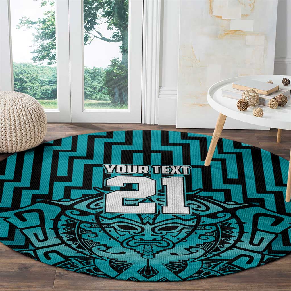 Custom Basketball New Zealand Round Carpet Teal Maori Ta Moko Indigenous - Polynesian Pride