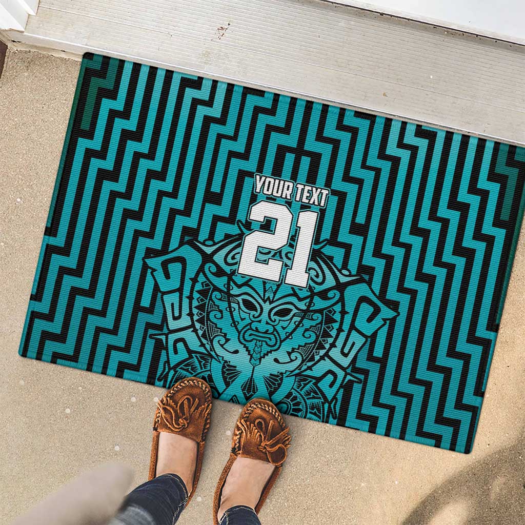 Custom Basketball New Zealand Rubber Doormat Teal Maori Ta Moko Indigenous - Polynesian Pride