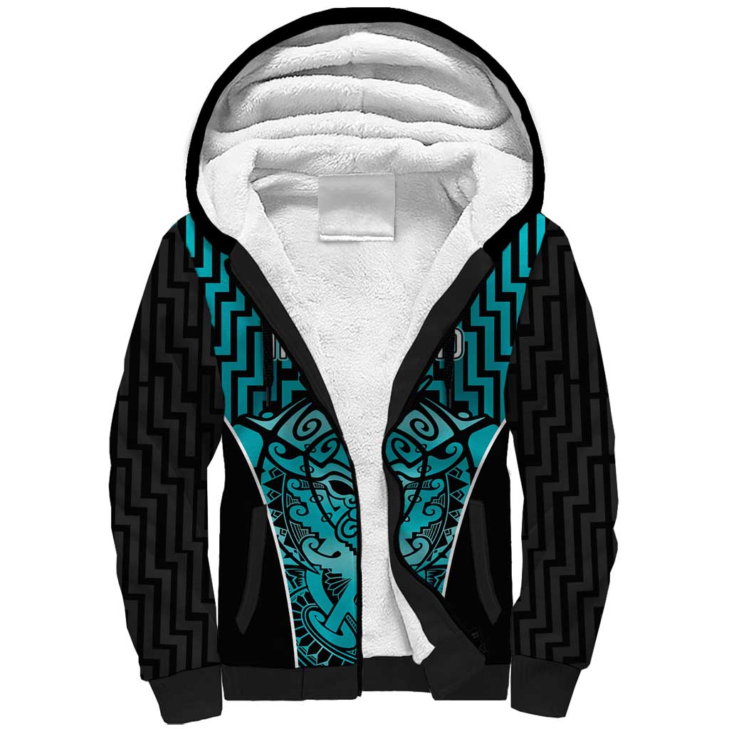 Custom Basketball New Zealand Sherpa Hoodie Teal Maori Ta Moko Indigenous - Polynesian Pride