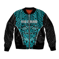 Custom Basketball New Zealand Sleeve Zip Bomber Jacket Teal Maori Ta Moko Indigenous - Polynesian Pride
