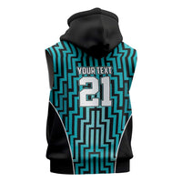 Custom Basketball New Zealand Sleeveless Zip Hoodie Teal Maori Ta Moko Indigenous - Polynesian Pride