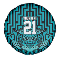 Custom Basketball New Zealand Spare Tire Cover Teal Maori Ta Moko Indigenous - Polynesian Pride