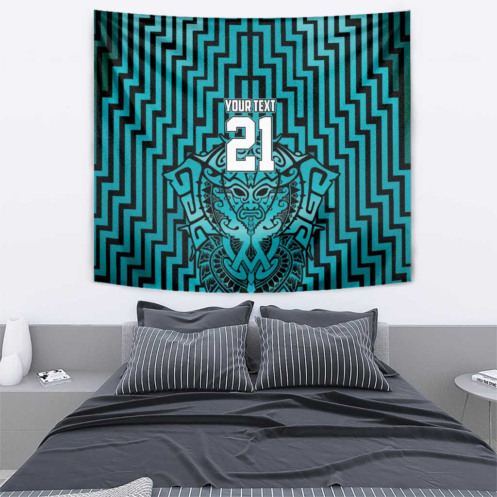 Custom Basketball New Zealand Tapestry Teal Maori Ta Moko Indigenous - Polynesian Pride