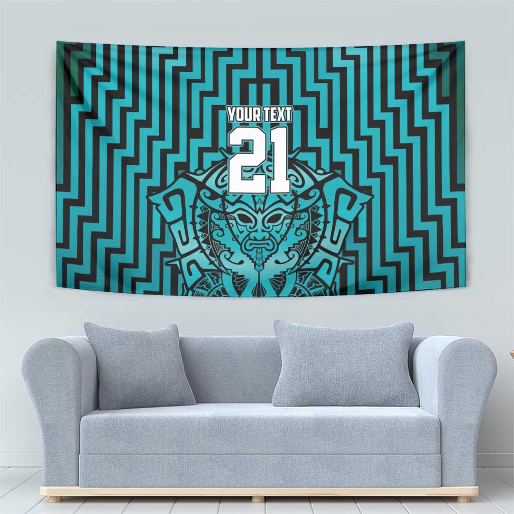 Custom Basketball New Zealand Tapestry Teal Maori Ta Moko Indigenous - Polynesian Pride