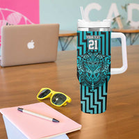 Custom Basketball New Zealand Tumbler With Handle Teal Maori Ta Moko Indigenous - Polynesian Pride